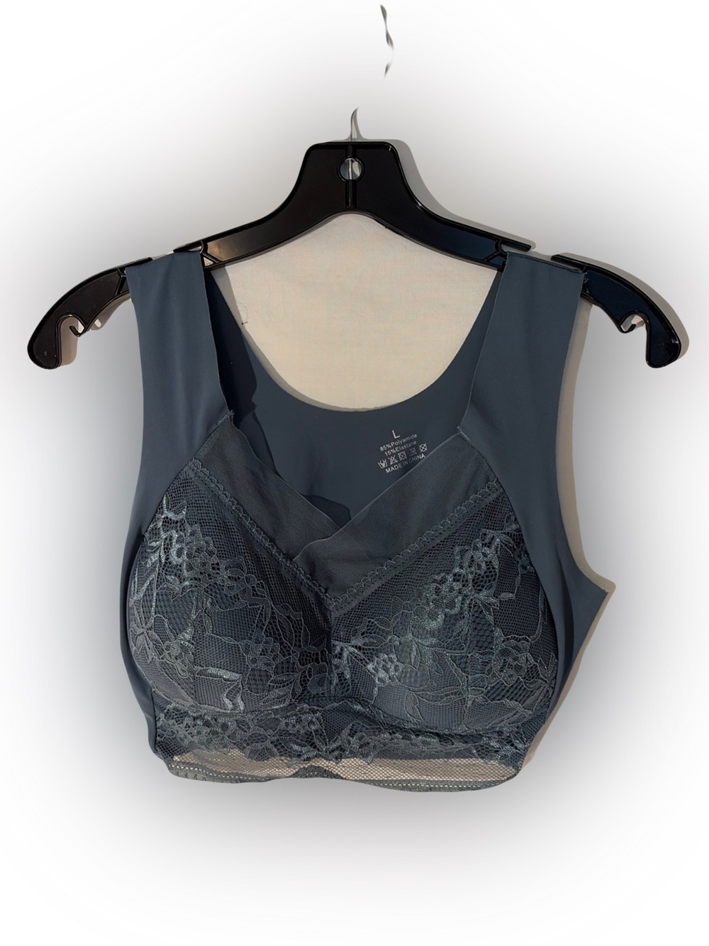 Zenchic Lace-Trim Comfort Wireless Bralette - Slate Gray size large
